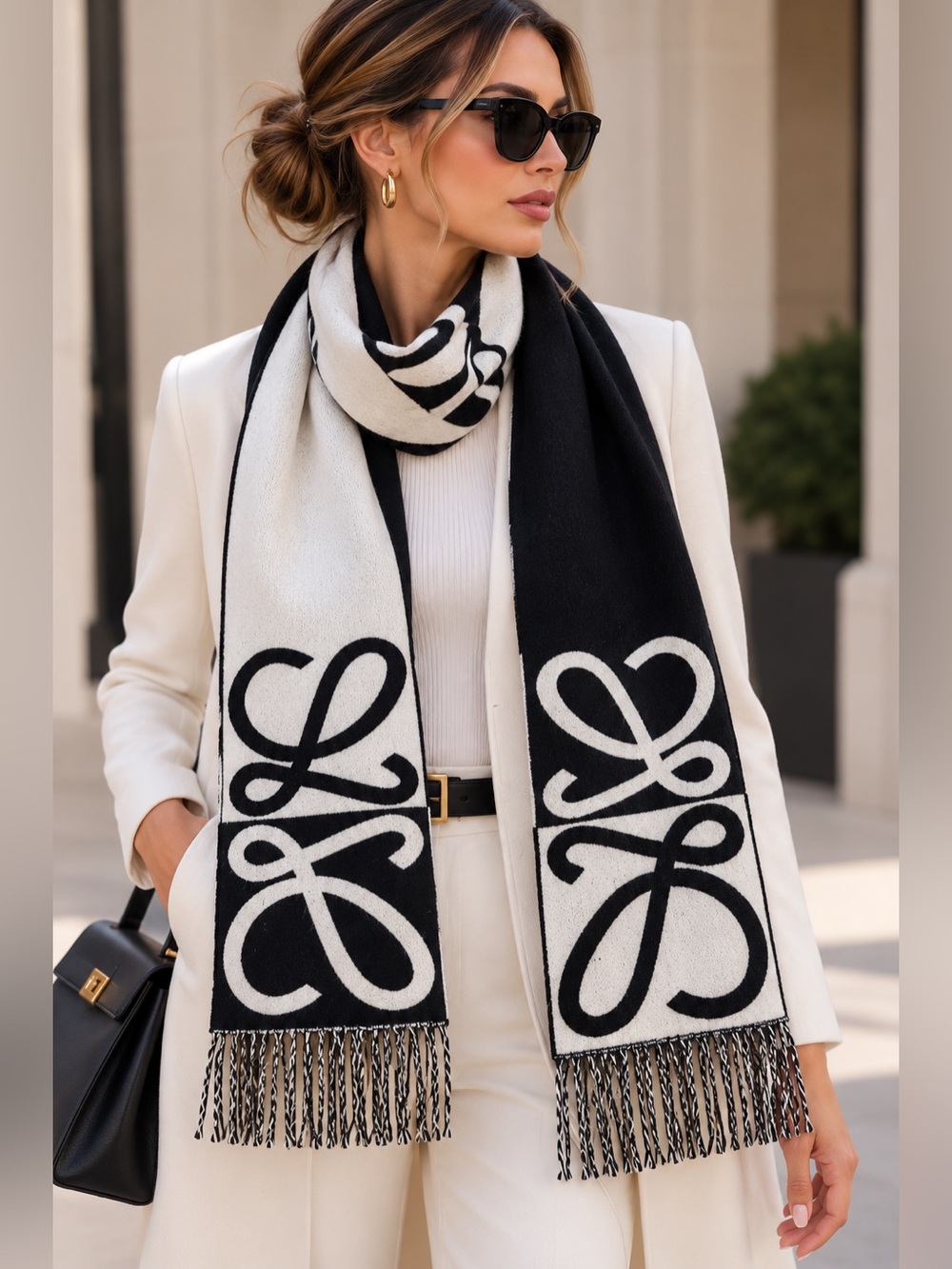 NWT Two-Tone Anagram Jacquard Scarf